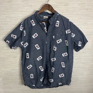 Miller Light Navy Short-Sleeve Button-Up Shirt with Can Print